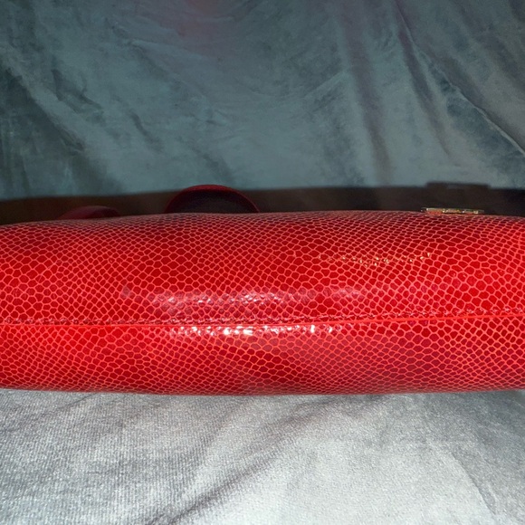 LAND Red Leather Snakeskin Glossy Cowhide Crossbody Bag w Gold Fringe Tassle EUC - Picture 8 of 13